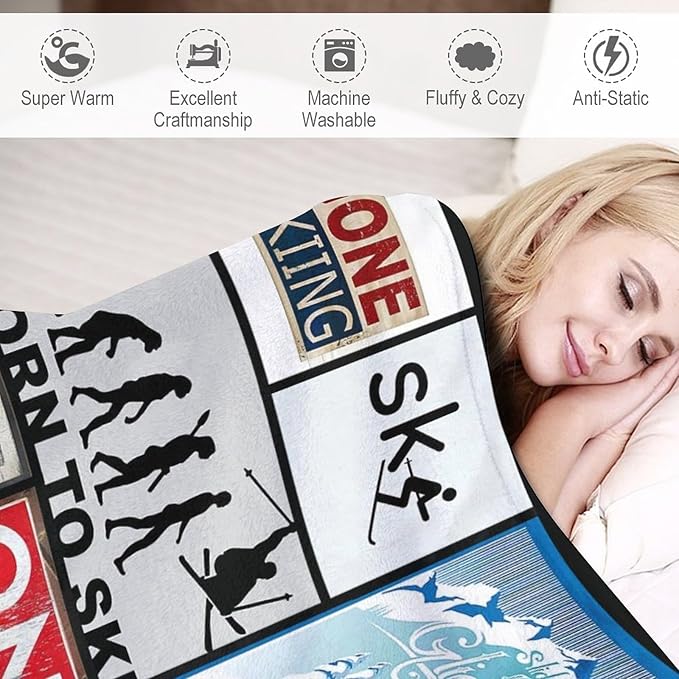 Soft Warm Cosy Fleece Blanket for Couch Bed, 40"x50" - Perfect Ski Gift for Lovers & Kids
