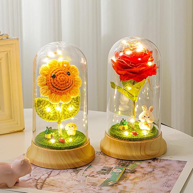Levvohd Sunflower Gifts for Women, Sun Flower Birthday Gifts for Grandma, in Plastic Dome Sunflower, for Her Mom Mothers Day, Anniversary Christmas Valentine Gifts (C- White Rabbit)