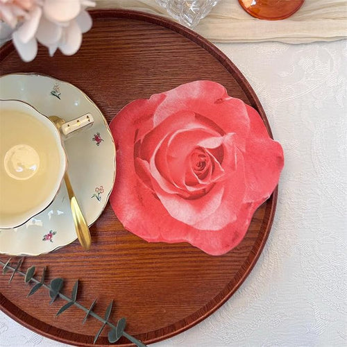100 Pack Rose Flower Cocktail Napkins, 2-Ply Floral Paper Napkins Disposable Decoupage Luncheon Dinner Napkins for Tea Party Wedding Birthday Hotel Restaurant Folded 6.1 x 6.1 Inches