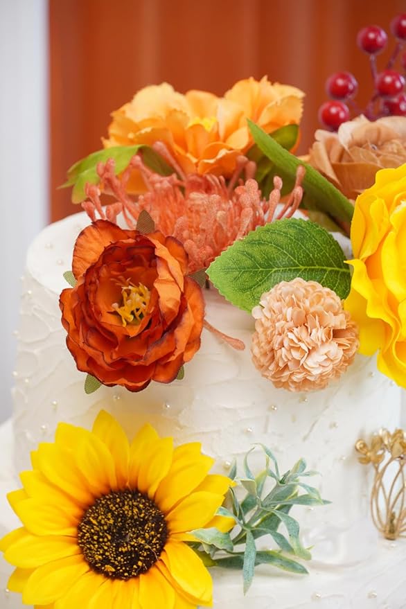 Artificial Flower Combination Box Set Artificial Flower Loose Leaves and Stems DIY Wedding Center Bouquet Bride Wedding Baby Shower(Orange Yellow)