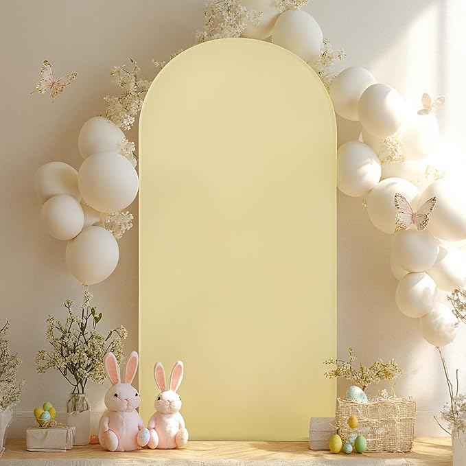 6FT Beige Arch Backdrop Cover - Polyester Fitted Wedding Arch Stand Covers Round Top Chiara Arch Backdrop Cover for Birthday Party Banquet Photo Background Decoration