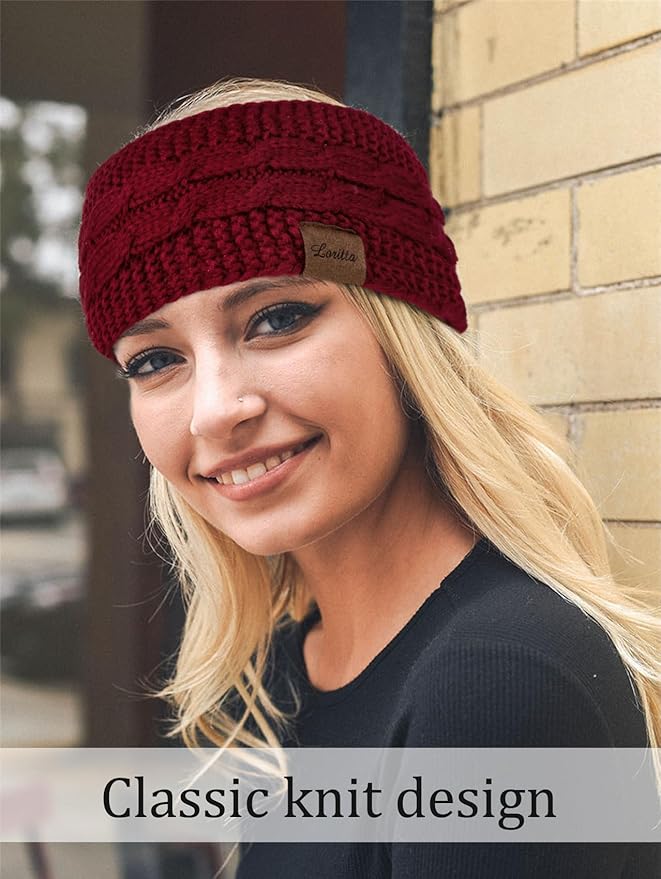 Loritta Womens Ear Warmers Headbands Winter Warm Fuzzy Cable Knit Head Wrap Fleece Lined Gifts