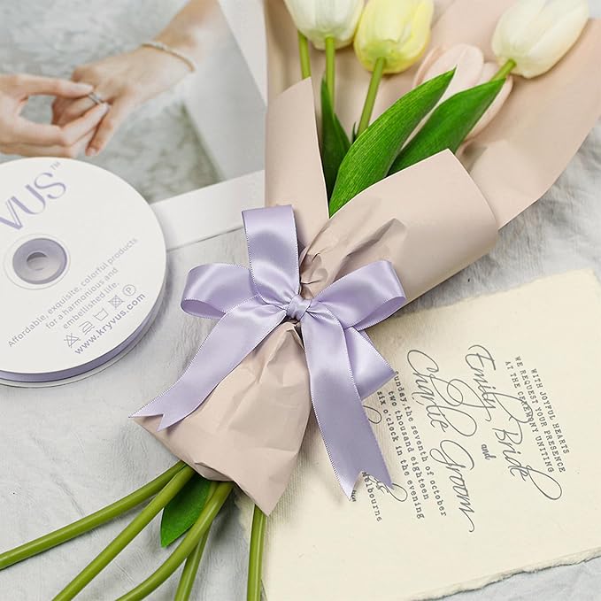 Lilac Mist Satin Ribbon, Double Faced 1 Inch X 50 Yards Lilac Mist Ribbon, Premium Satin Ribbon for Gift Wrapping, Crafts, Hair Bow Making, Sewing, Flower Bouquet, Wedding Party Decor