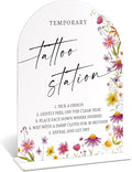 Temporary Tattoo Station Sign for Wedding Table Decor, Wild Flower Arch Acrylic Wedding Signs for Reception, Floral Bridal Shower Engagement Party Decorations for Love Is In Bloom