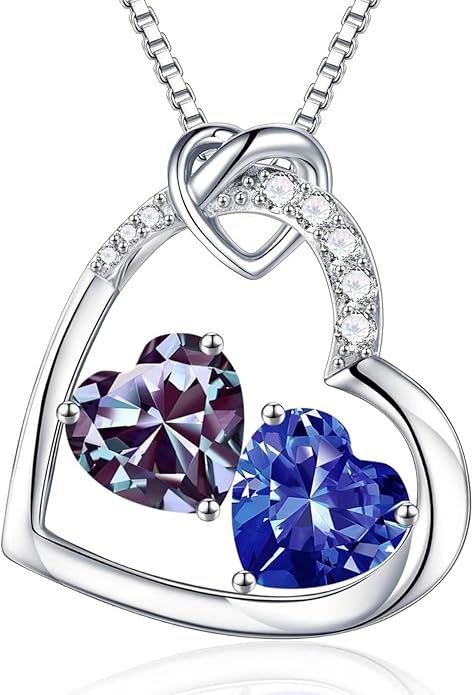 Iefil Christmas Gifts for Women Wife - 925 Sterling Silver Birthstone Necklace, Anniversary Birthday Gifts for Women, Birthstone Jewelry Gift for Wife Girlfriend Mom