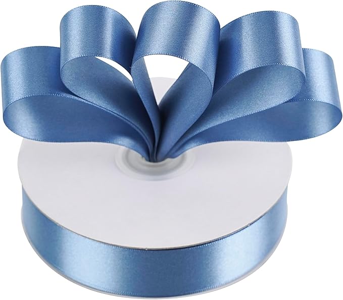 MEEDEE Smoke Blue Ribbon 1 Inch Smoke Blue Satin Ribbon Lux Double Faced Satin Ribbons by 50 Yards Polyester Wrapping Ribbons for Crafts, Weddings, Flower Bouquet, Holiday Decorating