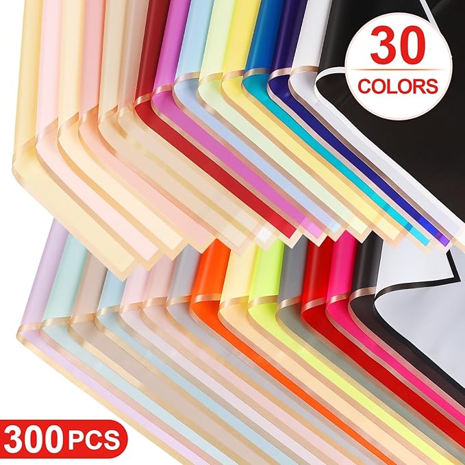 FF Sgdfc 300 Sheets Gold Edge Flower Wrapping Paper Waterproof Bouquet Packaging Paper Florist Bouquet Supplies for Wedding DIY Craft Gift Packing (30 Colors)