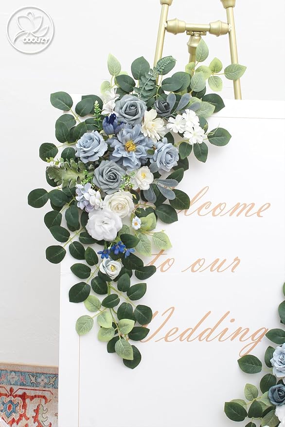 Pack of 2 Wedding Arch, Artificial Flowers, Wedding Decor，Flower Garland Be Suited to Banquet, Party, Reception Entrance Welcome Sign and Background Decoration (Blue)