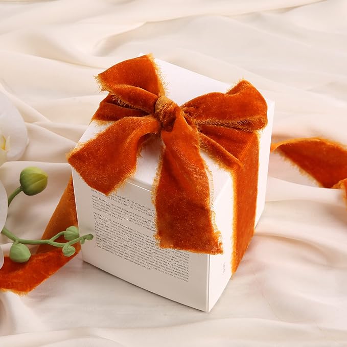Velvet Ribbon for Gift Wrapping Terracotta Handmade Fringe Ribbons for Crafts Bouquet Fall Decorations 2 Rolls 1 1/2 Inch x 2 Yd (4 Yards Total)