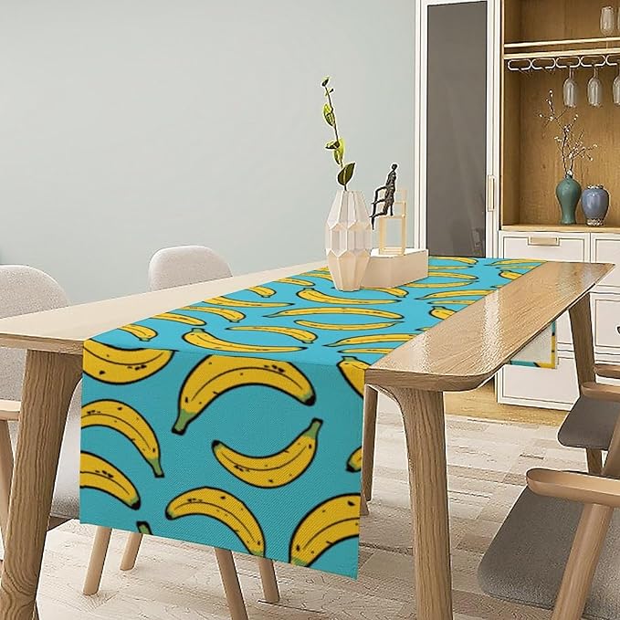 Banana Table Runner, Kitchen Dining Table Decor, Watercolor Tropical Fruit Palm Leaves Table Runners for Indoor Outdoor Home Farmhouse Holiday Wedding Birthday Party Decoration, 13 x70 Inch