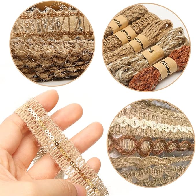 VGOODALL 9 Rolls Jute Ribbons Lace Craft Ribbon 18 Meters for Crafts Wraping Gifts Party Holiday and Rustic Wedding Decorations