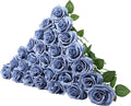 Artificial Rose Flower Dusty Blue Flowers Dusty Blue Roses Silk Flowers 30 pcs with Long Stem Silk Roses Bouquet for Wedding Bridal Shower Party Home Decoration
