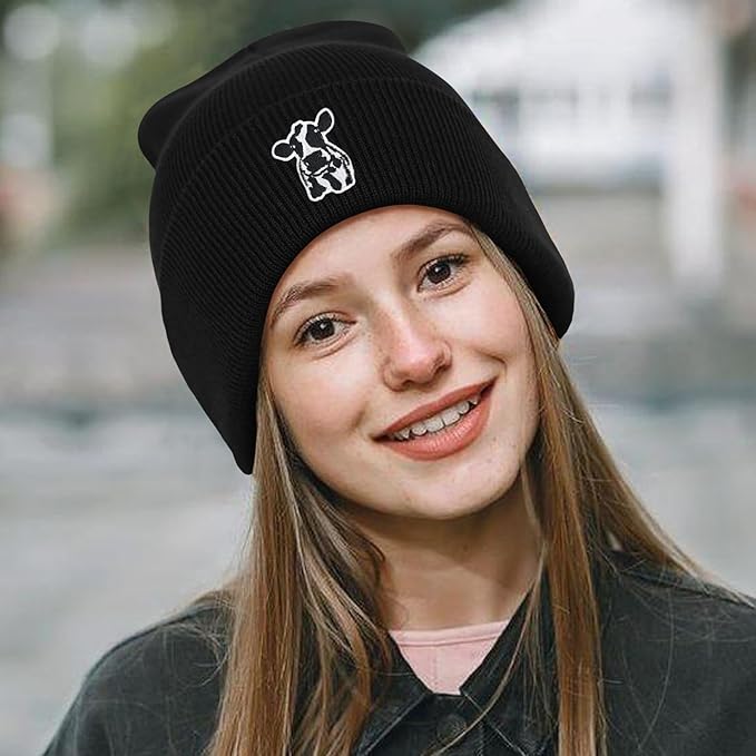 Scottish Highland Cow Beanie Hat, Cute Funny Cow Embroidery Winter Knit Skull Cap for Adult Men Women