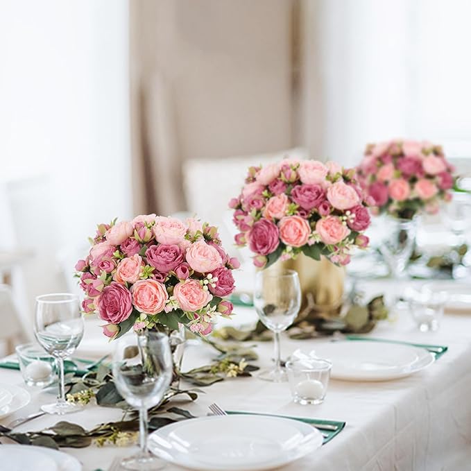Artificial Peonies Silk Flowers, Pink Faux Peony Bouquet 4 Bundles Florals Arrangements Decor for Farmhouse Home Boho Wedding Table Centerpiece, Fake Plastic Flower Bulk for Vase Decoration (Mix Pink)