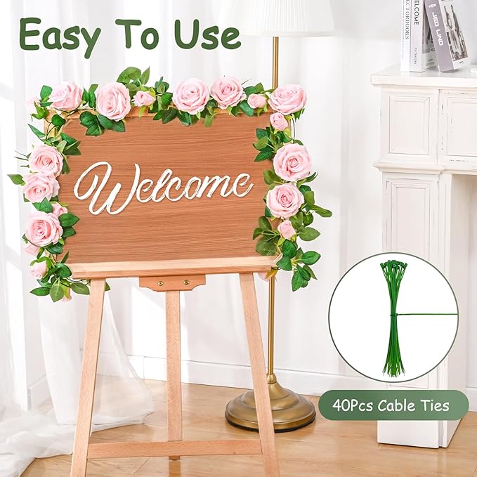 4 Pcs Flower Garland, 26.4 Ft Pink Floral Garland Fake Flowers for Wedding Arch Party Wall Garden Room Decor