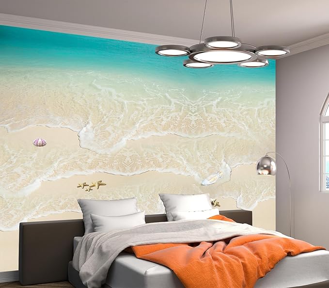Cliouar-Top View of Background Summer Beach Wave Water Seashore Sand Beach Peel and Stick 137" x 102"