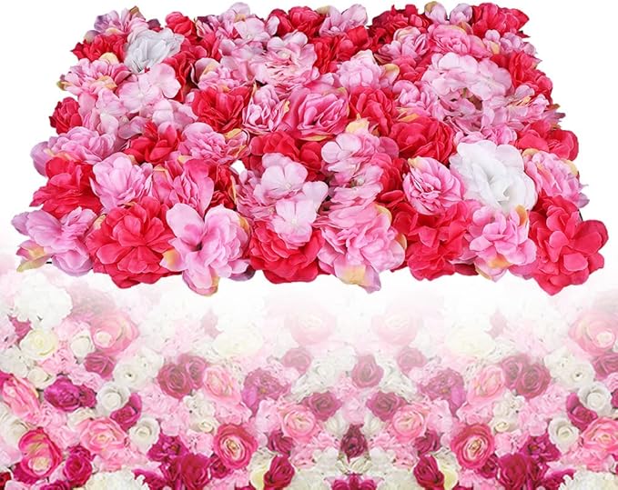 6 Pcs Artificial Flower Wall Panels 60x40cm 3D Flower Background for Wall, Wedding Flower Decorations Wall Silk Rose Panels for Candy Wall, Photo Areas, Stage Background(Dahlia + Rose + Hydrangea)