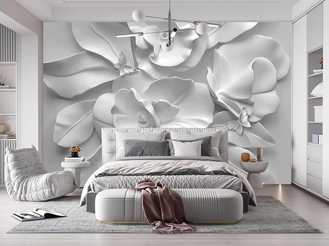 WFBHUA-Gray Peony Floral Wallpaper Peel and Stick Large Self Adhesive Wall Mural for Bedroom 137"x100"