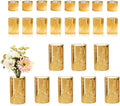 CHILL RECIPE Gold Cylinder Vases Glass Candle Holders Bulk, Mercury Hurricane Candle Holder Small Flower Vases for Centerpieces Tea Light Pillar Votive Candles Wedding Decor Party (8 Set 24Pcs)