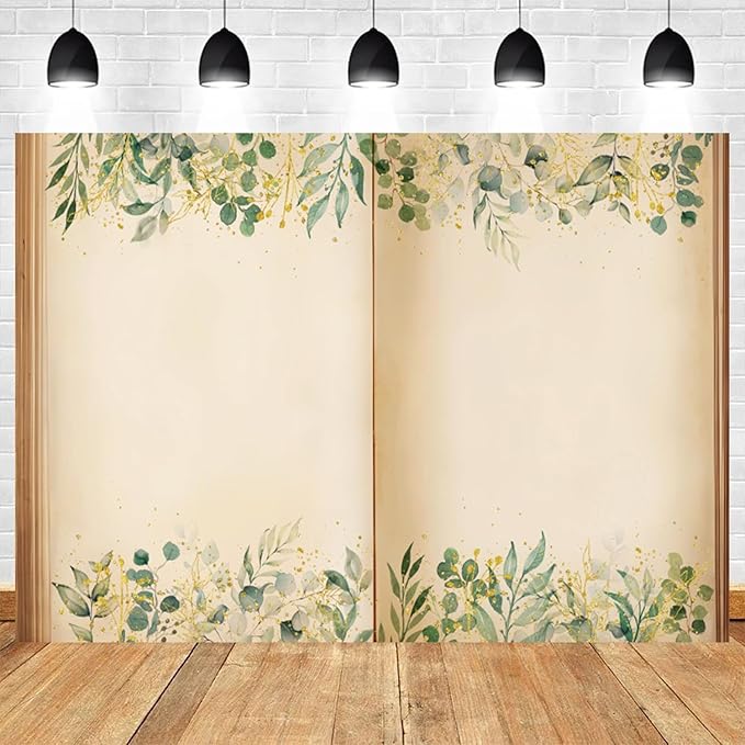 5x3ft Fairy Tale Books Backdrop Once Upon a Time Storybook Photography Background Green Leaves Foliage Old Open Magic Book Romantic Wedding Decorations Birthday Baby Shower Photo Booth Prop