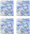 4Pcs Artificial Flower Wall Panel,3D 16" X 24" Silk Rose Mat Artificial Flower Wall,Rectangle Decorative Backdrop Flower Panels Wall for Bridal,Patio,Garden,Yard Decor (Blue, White)