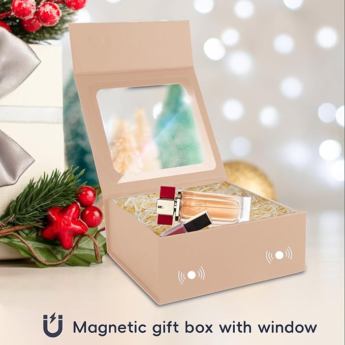 Rose Gold Gift Boxes with Window,7.5"x7.5"x3.1" Bridesmaid Boxe for Gift Giving,Birthday Gift Box with Magnetic,Closure Lid Gift Boxes for Presents,Cute Boxe,Luxury for Gift Packaging,Gift Box for Wrapping Gifts