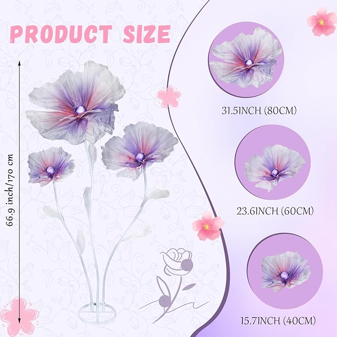 Giant Flowers for Decoration, 5.58 ft Artificial Silk Flower for Wedding Birthday Baby Shower Christmas Party Banquet Background Decor, Home Décor Backdrop Hotel Shop Display Props, Purple Pink