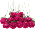 12Pcs Fuchsia Roses Artificial Flowers Fake Roses Faux Velvet Silk Flower for Home Wedding Decoration (Pearl Rose, Fuchsia)