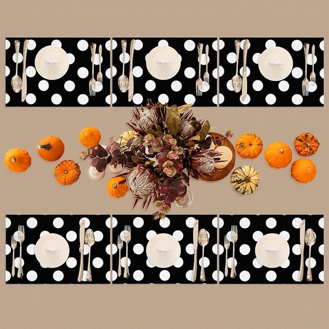 Black White Polka Dot Placemats Set of 4 PVC Vinyl Non Slip Table Mats Waterproof Heat Resistant Place Mats Washable Wipeable Dining Table Mat for Kitchen Party Farmhouse Indoor Outdoor Decorative