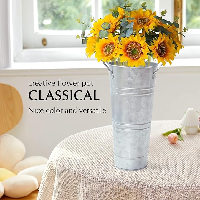 Galvanized Iron Rustic Vases, Water Leakage Proof Flower Bucket Pots ,Set of 4, Flower Arrangement Decoration and Household Decor Displayed in Flower Shops or Homes (9.03" H,4 Pieces)