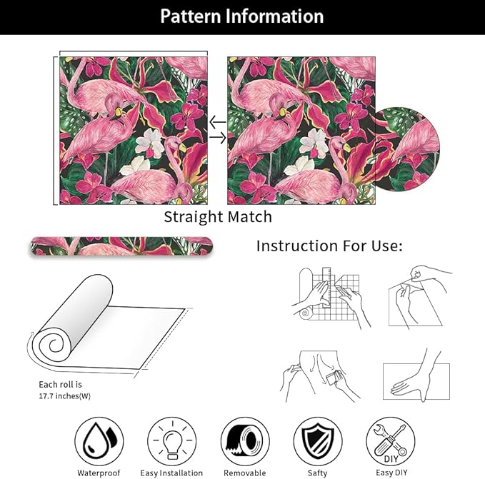 Modern Abstract Tropical Flamingo Birds Peel and Stick Wallpaper Easy Peel Off Contact Paper Stick on Adhesive Wall Paper for Bathroom Waterproof Renter Friendly