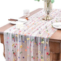 Joanlody Ivory Embroidery Daisy Christmas Table Runner 10ft Florals Seasonal Tulle Table Runner Holiday Kitchen Dining Table Decoration for Home Party Indoor