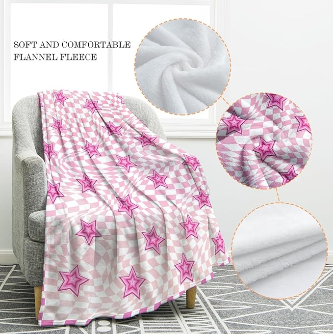 Jekeno Abstract Checkered Stars Throw Blanket Gifts for Women Girls Her, Birhtday Christmas Graduation Gifts for Her, Soft Microfiber Blankets Checkerboard Decor for Home Bed Couch