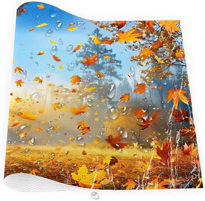 Forest Tree Fall Leaf Placemats Set of 4 PVC Vinyl Non Slip Table Mats Heat Resistant Place Mats Washable Wipeable Dining Table Mat for Kitchen Decor Party Indoor Outdoor Decorative Gift