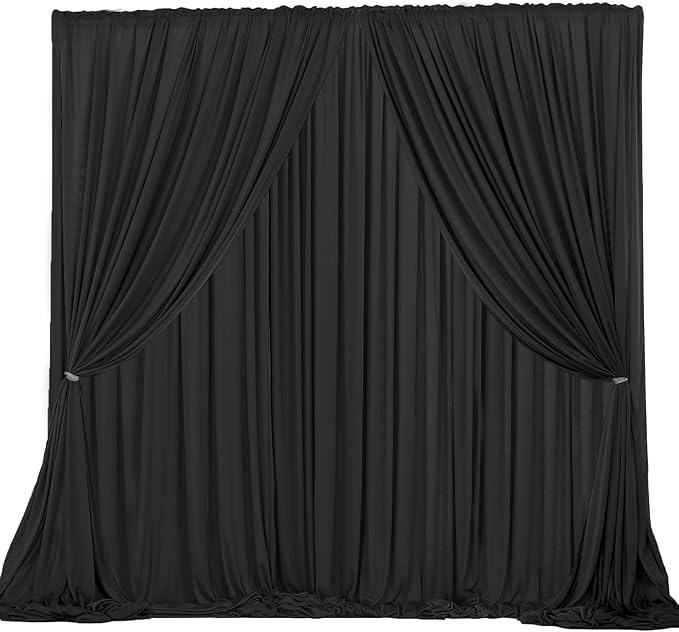 20x7ft Wrinkle Free Black Backdrop Curtain for Parties Soft Fabric Drapes Wedding Black Curtain Backdrop for Birthday Party Decorations Background for Photography 5x7ft, 4 Panels