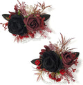 Serwalin Set of 2 Wrist Corsage for Wedding, 6-7inch Corsages Wristlet for Bridesmaid Mother Grandmother, Artificial Flowers for Prom Ceremony Anniversary, Black Burgundy