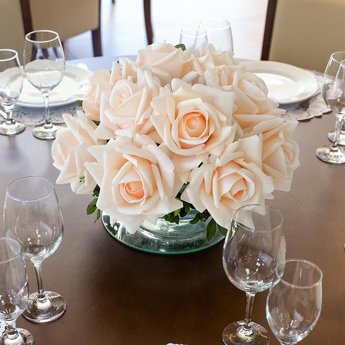 10pcs Cream Real Touch Roses Flowers, Lifelike Full Bridal Bouquet Artificial Flowers for Flower Arrangement Home Party Spring Wedding Decoration