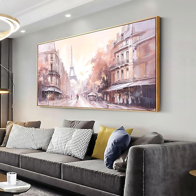 Paris Decor Modern Artwork Couple Room Wall Art Landscape Canvas Painting for Living Room Bedroom Office - Large 20"x40" Framed