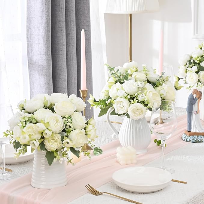 MARTINE MALL 8 Packs Peonies Artificial Flowers, White Artificial Peonies, Silk Peonies Flowers Fake Peonies Artificial Flowers Peonies Bouquet for Centerpiece Table Wedding Party Home Decor