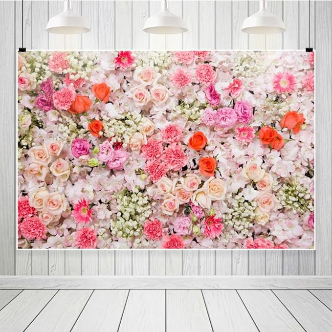 Leowefowa Floral Wall Backdrop for Spring 7x5ft Vinyl Pink Rose Flowers Photography Background Wedding Bridal Baby Shower Birthday Party Decorations Photo Studio Booth Props Banner