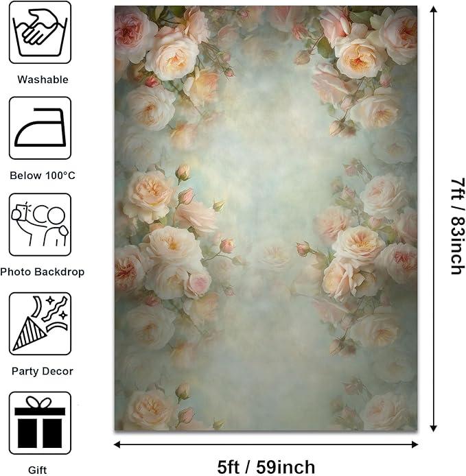 Mocsicka Abstract Floral Backdrop for Photography 7x5ft Retro Green Spring Watercolor Painting Floral Background Newborn Baby Shower Princess Girls Portrait Decoration Backdrop