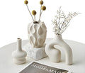Boho Vase 3PCs | Modern Minimalist Donut Vase & Geometric Shapes | 3D Printed Imitates Ceramic Appearance | for Living Room Entryway Coffee Table Home Decor or Gift | Cream White