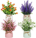 4pcs Artificial Pot Flowers Small Fake Plants with Pot Mini Potted Plants for House Office Tabletop Decoration