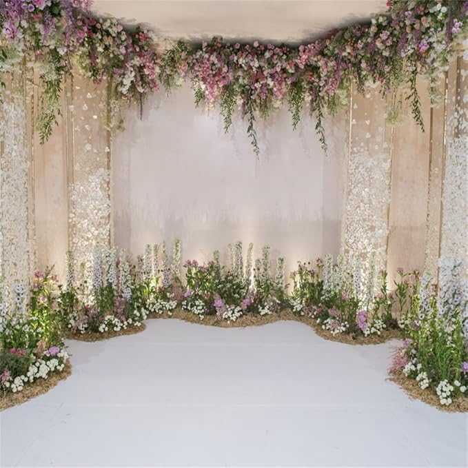 AOFOTO 5x5ft Wedding Backdrop Romance Archway Bridal Shower Flowers Wall Curtain Cradle Ceremony Banner Background for Photography Vinyl Anniversary Birthday Party Decoration Photoshoot Studio Props