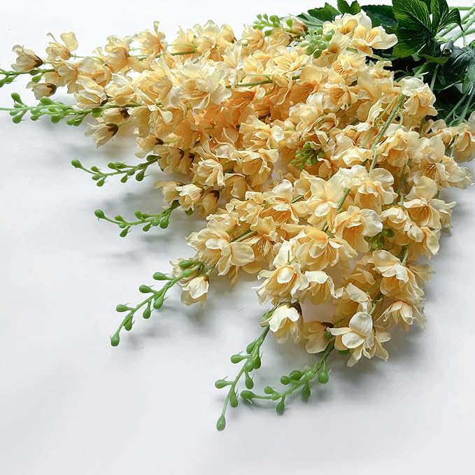 8 pcs Champagne Delphinium Artificial Flowers, 34.25''Artificial Snapdragon Flowers Tall Fake Flowers Silk Flowers Faux Delphinium Bulk for Tall Vase Home Wedding Garden Table Decor (Champagne)