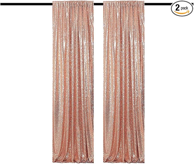 Rose Gold Sequin Backdrop Curtains Glitter Drapes 2FTx8FT 2 Panels for Wedding Birthday Party Decorations Bridal Baby Shower Party Supplies Sparkly Photography Background