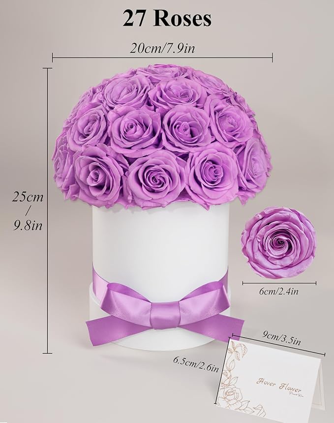 27 Forever Roses Dome in White Box, Eternal Real Roses Gifts for Women, Preserved Flowers for Delivery Prime, Anniversary, Valentine's Day, Christmas, Birthday for Her (Light Purple)