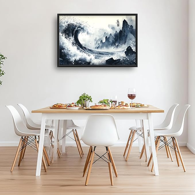 Mountain Wave Large Wall Art Framed Chinese Wall Decor for Living Room Waves Pictures Oversized Canvas Print Painting Modern Extra Large Framed Artwork for Bedroom Office Home Decor 36"x24"
