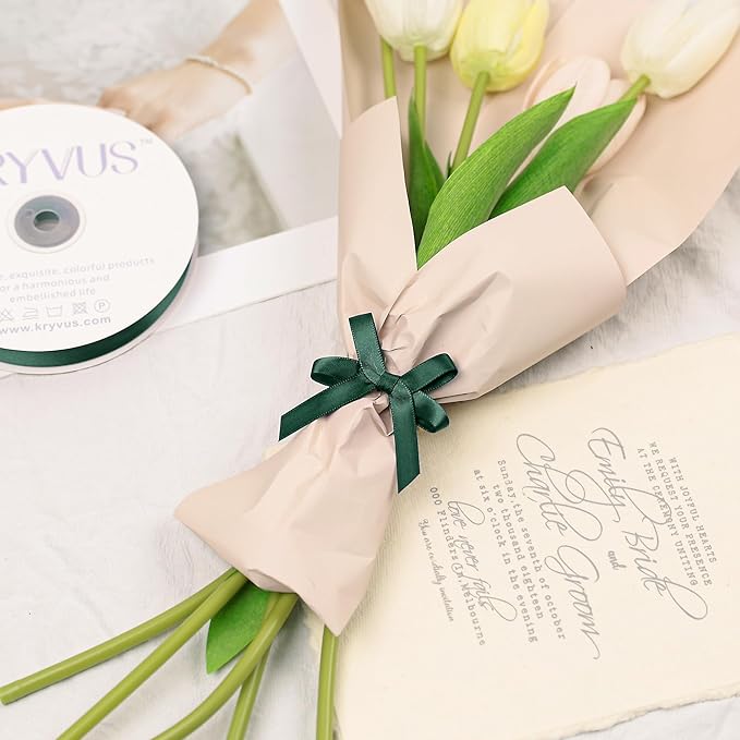 Hunter Green Satin Ribbon, Double Faced 3/8 Inch X 50 Yards Hunter Green Ribbon, Premium Satin Ribbon for Gift Wrapping, Crafts, Hair Bow Making, Sewing, Flower Bouquet, Wedding Party Decor