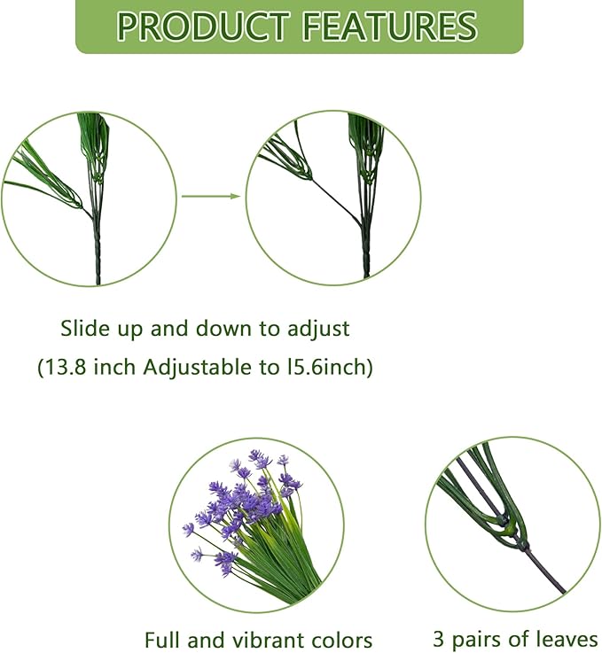Artificial Flowers Outdoors, 12 Bundles No Fade Fake Flowers UV-Anti Easy to Clean Faux Greenery Plants Faux Plastic Plants Garden for Indoor Outdoor Home Garden Decoration, Purple